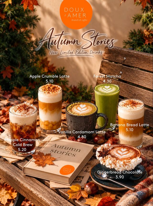 🇪🇸 Every autumn has a story to tell… 🍂📖

Y la nuestra está a punto de comenzar.

Hay historias que se leen, otras que se escriben… y algunas que se saborean.

Este otoño, en Doux-Amer, abrimos un nuevo capítulo: AUTUMN STORIES.

Una colección de bebidas de edición limitada donde cada creación tiene su propia historia, cada ingrediente es parte de la trama y cada sorbo te invita a pasar página.

Desde el primer capítulo hasta el último sorbo, déjate llevar por una novela llena de sabores, aromas y pequeños momentos de magia otoñal.

Porque las mejores historias no siempre se encuentran entre las páginas de un libro. Algunas se encuentran alrededor de una taza. 🤎

📖 Chapter One begins tomorrow.

Disponible en Doux-Amer Centro & Cabanyal.

¿Cuál será tu historia favorita? 🍁

🇬🇧 Every autumn has a story to tell… 🍂📖

And ours is about to begin.

Some stories are meant to be read, others to be written… and some are meant to be savoured.

This autumn, at Doux-Amer, we're opening a new chapter: AUTUMN STORIES.

A limited-edition collection where every creation has its own story, every ingredient plays a part in the plot, and every sip invites you to turn another page.

From the very first chapter to the last sip, get lost in a novel filled with seasonal flavours, comforting aromas and a little autumn magic.

Because the best stories aren't always found between the pages of a book. Sometimes, they're found around a cup. 🤎

📖 Chapter One begins tomorrow.

Available at Doux-Amer Centro & Cabanyal.

What's going to be your favourite story? 🍁

#Valencia #ValenciaFoodies #ValenciaBrunch #VisitValencia #valenciagastronomy